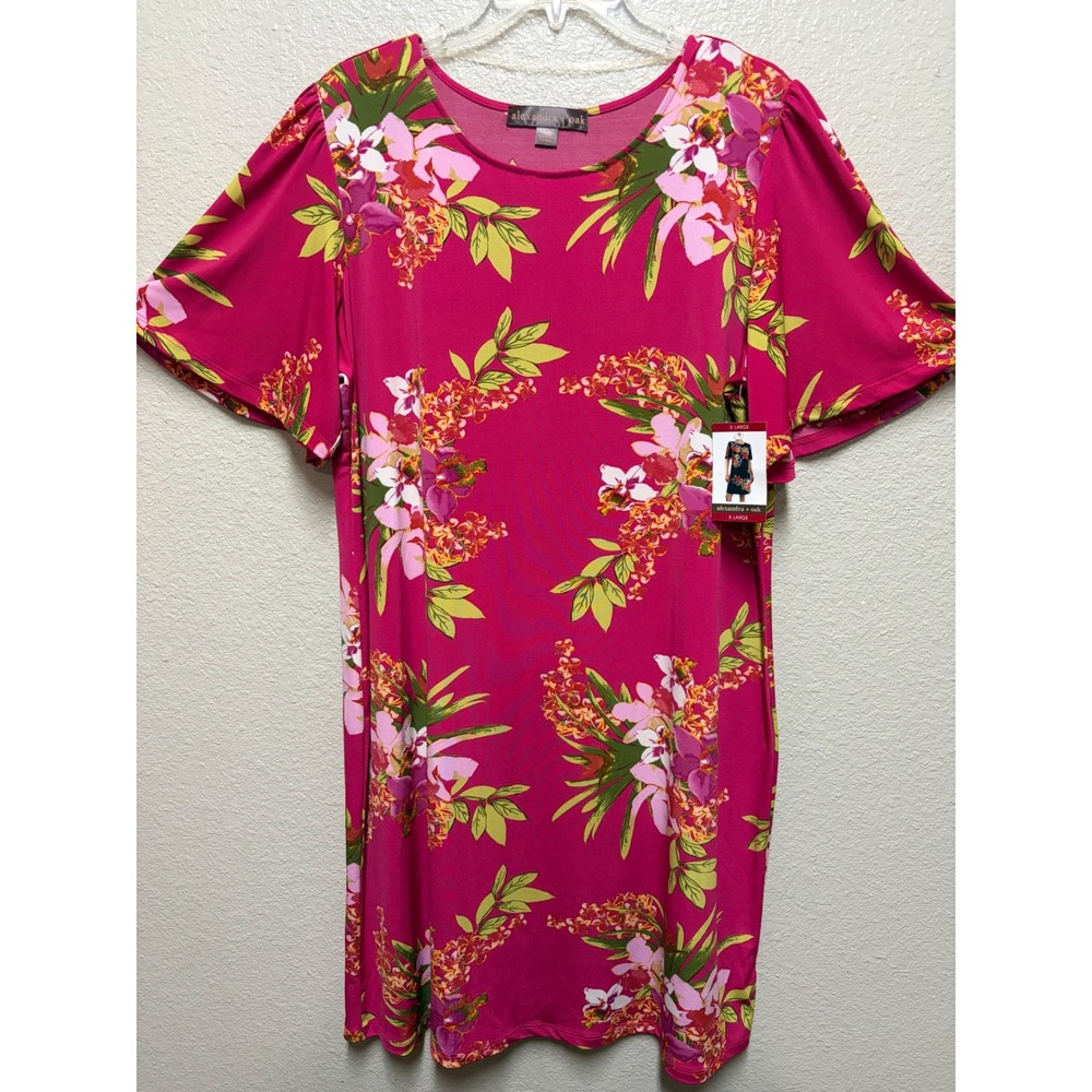 Alexandra + Oak Pink Floral Tropical Orchid Flutter Sleeve Shift Dress XL S22091